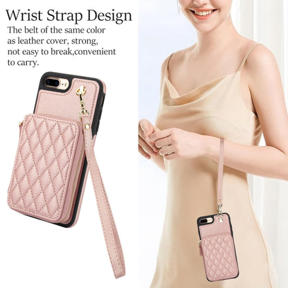 For iPhone 7 Plus / 8 Plus AwQuer Crossbody Zipper Wallet Rhombic Leather Back Phone Case(Rose Gold) - More iPhone Cases by Awquer | Online Shopping UK | buy2fix