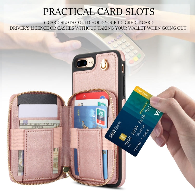 For iPhone 7 Plus / 8 Plus AwQuer Crossbody Zipper Wallet Rhombic Leather Back Phone Case(Rose Gold) - More iPhone Cases by Awquer | Online Shopping UK | buy2fix