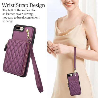 For iPhone 7 Plus / 8 Plus AwQuer Crossbody Zipper Wallet Rhombic Leather Back Phone Case(Dark Purple) - More iPhone Cases by Awquer | Online Shopping UK | buy2fix