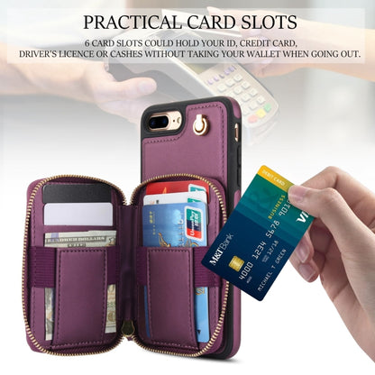 For iPhone 7 Plus / 8 Plus AwQuer Crossbody Zipper Wallet Rhombic Leather Back Phone Case(Dark Purple) - More iPhone Cases by Awquer | Online Shopping UK | buy2fix