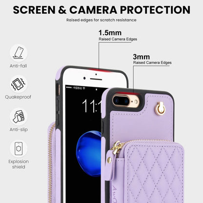 For iPhone 7 Plus / 8 Plus AwQuer Crossbody Zipper Wallet Rhombic Leather Back Phone Case(Purple) - More iPhone Cases by Awquer | Online Shopping UK | buy2fix