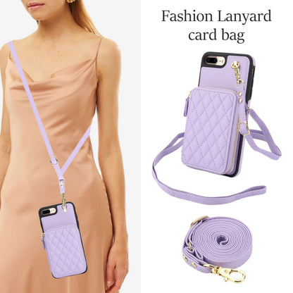 For iPhone 7 Plus / 8 Plus AwQuer Crossbody Zipper Wallet Rhombic Leather Back Phone Case(Purple) - More iPhone Cases by Awquer | Online Shopping UK | buy2fix