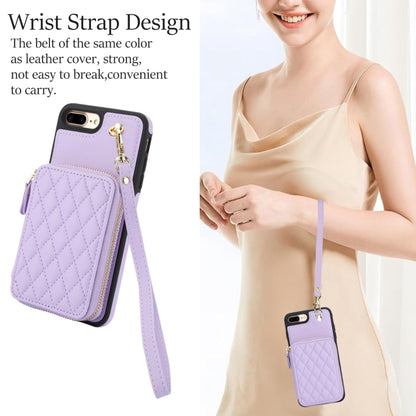 For iPhone 7 Plus / 8 Plus AwQuer Crossbody Zipper Wallet Rhombic Leather Back Phone Case(Purple) - More iPhone Cases by Awquer | Online Shopping UK | buy2fix