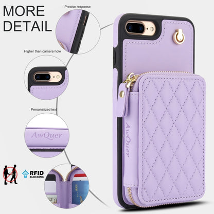 For iPhone 7 Plus / 8 Plus AwQuer Crossbody Zipper Wallet Rhombic Leather Back Phone Case(Purple) - More iPhone Cases by Awquer | Online Shopping UK | buy2fix