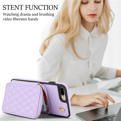 For iPhone 7 Plus / 8 Plus AwQuer Crossbody Zipper Wallet Rhombic Leather Back Phone Case(Purple) - More iPhone Cases by Awquer | Online Shopping UK | buy2fix