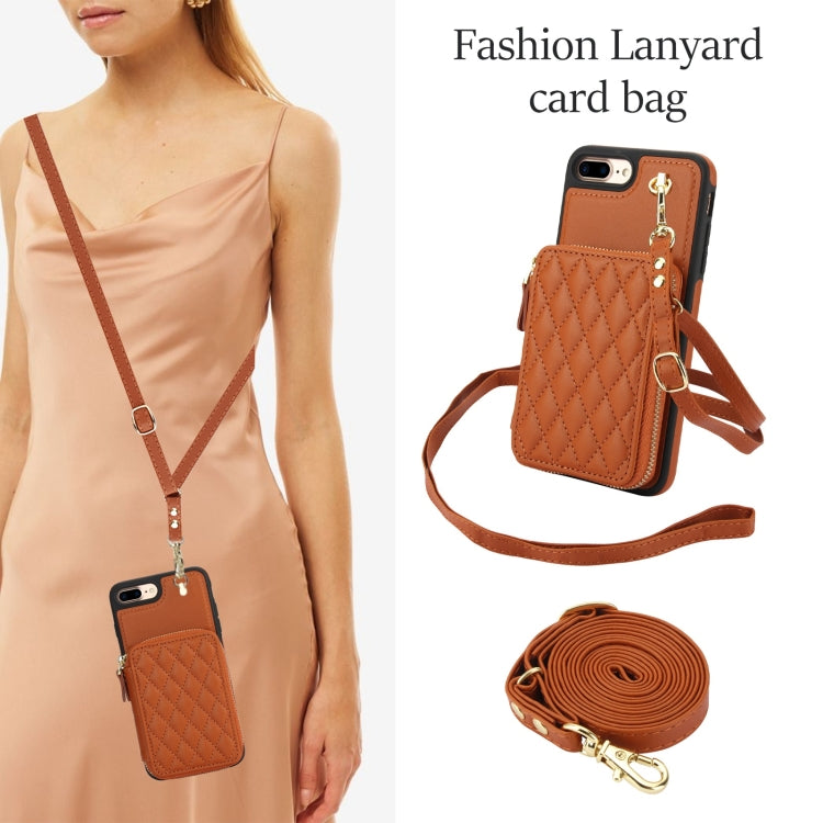 For iPhone 7 Plus / 8 Plus AwQuer Crossbody Zipper Wallet Rhombic Leather Back Phone Case(Brown) - More iPhone Cases by Awquer | Online Shopping UK | buy2fix
