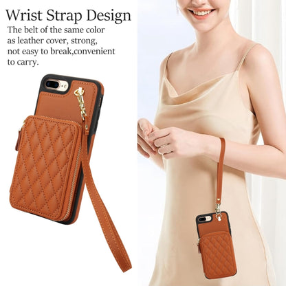 For iPhone 7 Plus / 8 Plus AwQuer Crossbody Zipper Wallet Rhombic Leather Back Phone Case(Brown) - More iPhone Cases by Awquer | Online Shopping UK | buy2fix