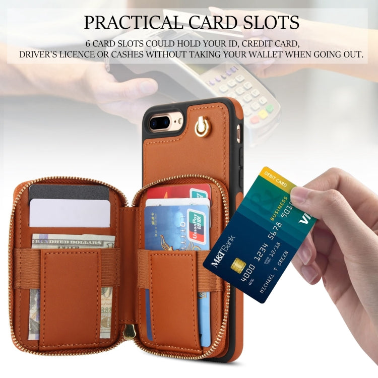 For iPhone 7 Plus / 8 Plus AwQuer Crossbody Zipper Wallet Rhombic Leather Back Phone Case(Brown) - More iPhone Cases by Awquer | Online Shopping UK | buy2fix