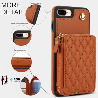 For iPhone 7 Plus / 8 Plus AwQuer Crossbody Zipper Wallet Rhombic Leather Back Phone Case(Brown) - More iPhone Cases by Awquer | Online Shopping UK | buy2fix