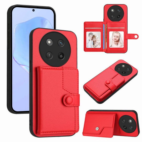 For Honor X60 Pro / X9c / Magic7 Lite Button Card Bag RFID Anti-theft Phone Case(Red)