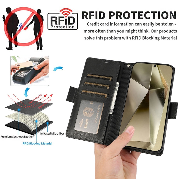 For Samsung Galaxy S25 Ultra 5G Side Buckle RFID Anti-theft Leather Phone Case(Black) - Galaxy S25 Ultra 5G Cases by buy2fix | Online Shopping UK | buy2fix