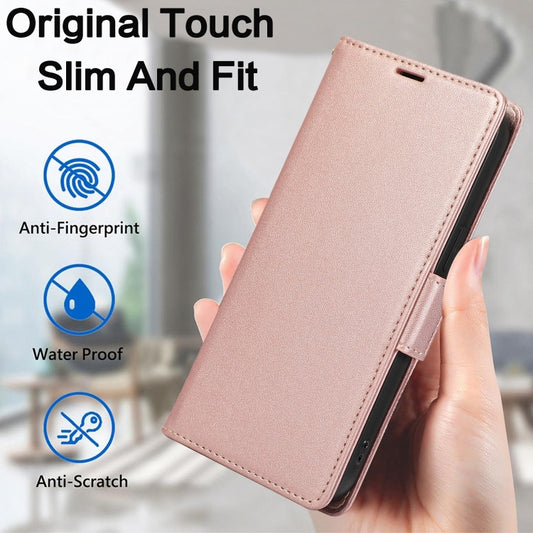 For Samsung Galaxy S25 Ultra 5G Side Buckle RFID Anti-theft Leather Phone Case(Rose Gold) by buy2fix