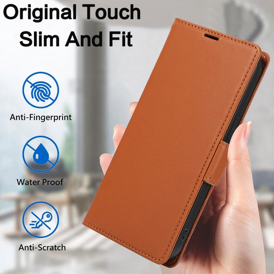 For Samsung Galaxy S25 Ultra 5G Side Buckle RFID Anti-theft Leather Phone Case(Brown) by buy2fix