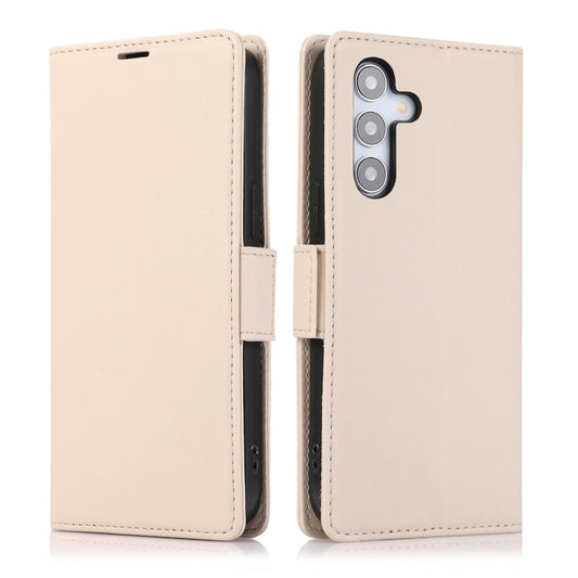 For Samsung Galaxy S25 / S24 5G Side Buckle RFID Anti-theft Leather Phone Case(Apricot) by buy2fix