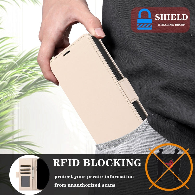 For Samsung Galaxy S25 / S24 5G Side Buckle RFID Anti-theft Leather Phone Case(Apricot) - Galaxy S25 5G Cases by buy2fix | Online Shopping UK | buy2fix