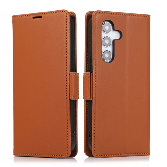 For Samsung Galaxy S25 / S24 5G Side Buckle RFID Anti-theft Leather Phone Case(Brown) by buy2fix