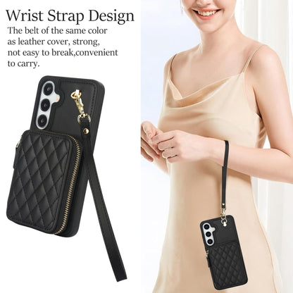 For Samsung Galaxy S24 5G AwQuer Crossbody Zipper Wallet Rhombic Leather Back Phone Case(Black) -  by Awquer | Online Shopping UK | buy2fix
