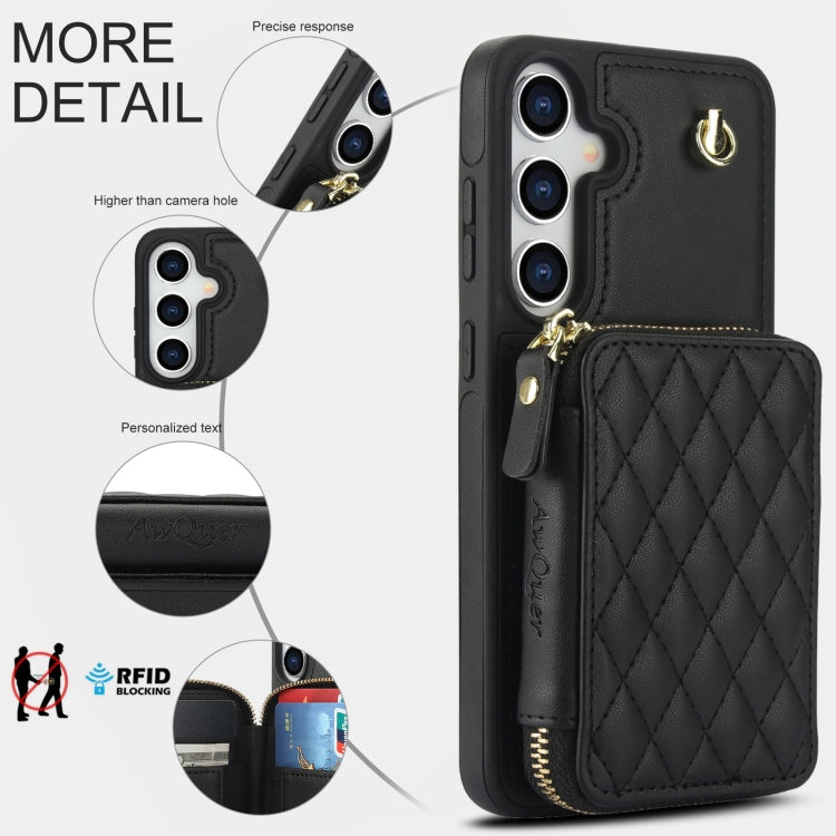 For Samsung Galaxy S24 5G AwQuer Crossbody Zipper Wallet Rhombic Leather Back Phone Case(Black) -  by Awquer | Online Shopping UK | buy2fix