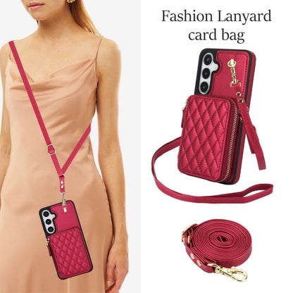 For Samsung Galaxy S24 5G AwQuer Crossbody Zipper Wallet Rhombic Leather Back Phone Case(Red) -  by Awquer | Online Shopping UK | buy2fix