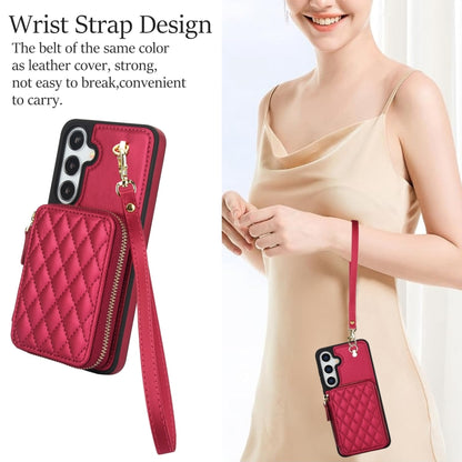 For Samsung Galaxy S24 5G AwQuer Crossbody Zipper Wallet Rhombic Leather Back Phone Case(Red) -  by Awquer | Online Shopping UK | buy2fix