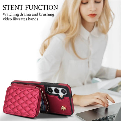 For Samsung Galaxy S24 5G AwQuer Crossbody Zipper Wallet Rhombic Leather Back Phone Case(Red) -  by Awquer | Online Shopping UK | buy2fix