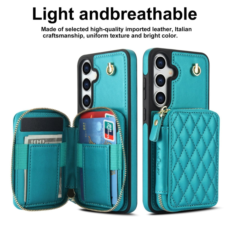 For Samsung Galaxy S24 5G AwQuer Crossbody Zipper Wallet Rhombic Leather Back Phone Case(Green) -  by Awquer | Online Shopping UK | buy2fix
