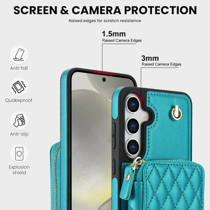 For Samsung Galaxy S24 5G AwQuer Crossbody Zipper Wallet Rhombic Leather Back Phone Case(Green) -  by Awquer | Online Shopping UK | buy2fix
