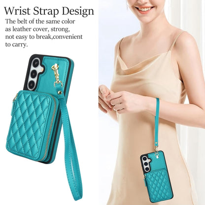 For Samsung Galaxy S24 5G AwQuer Crossbody Zipper Wallet Rhombic Leather Back Phone Case(Green) -  by Awquer | Online Shopping UK | buy2fix