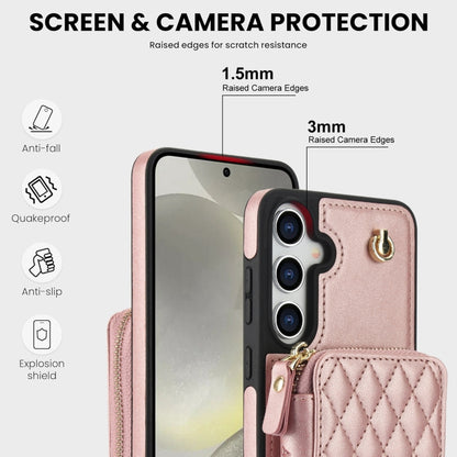 For Samsung Galaxy S24 5G AwQuer Crossbody Zipper Wallet Rhombic Leather Back Phone Case(Rose Gold) -  by Awquer | Online Shopping UK | buy2fix