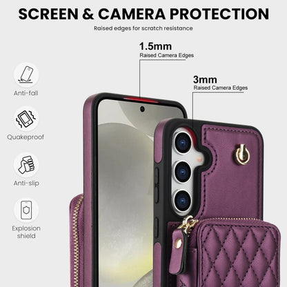 For Samsung Galaxy S24 5G AwQuer Crossbody Zipper Wallet Rhombic Leather Back Phone Case(Dark Purple) -  by Awquer | Online Shopping UK | buy2fix