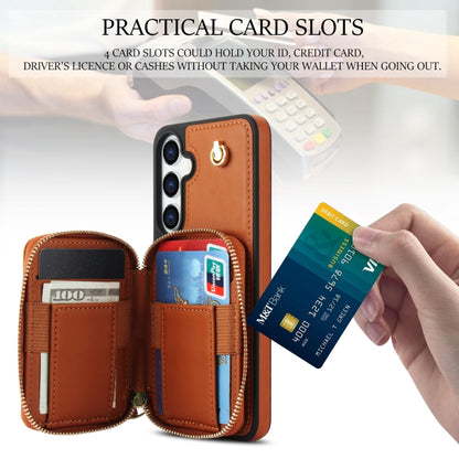 For Samsung Galaxy S24 5G AwQuer Crossbody Zipper Wallet Rhombic Leather Back Phone Case(Brown) -  by Awquer | Online Shopping UK | buy2fix