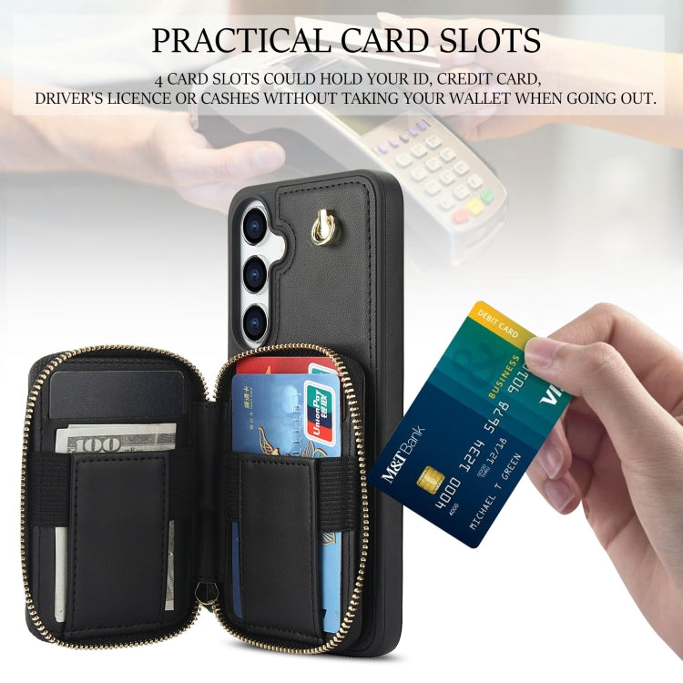 For Samsung Galaxy S24+ 5G AwQuer Crossbody Zipper Wallet Rhombic Leather Back Phone Case(Black) -  by Awquer | Online Shopping UK | buy2fix