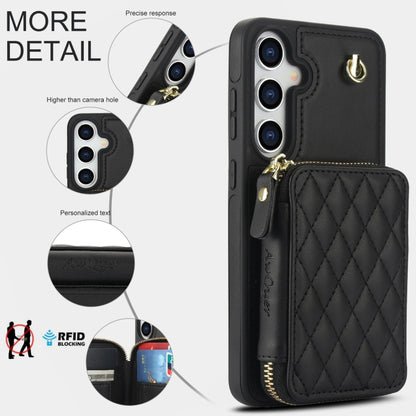 For Samsung Galaxy S24+ 5G AwQuer Crossbody Zipper Wallet Rhombic Leather Back Phone Case(Black) -  by Awquer | Online Shopping UK | buy2fix