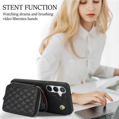 For Samsung Galaxy S24+ 5G AwQuer Crossbody Zipper Wallet Rhombic Leather Back Phone Case(Black) -  by Awquer | Online Shopping UK | buy2fix