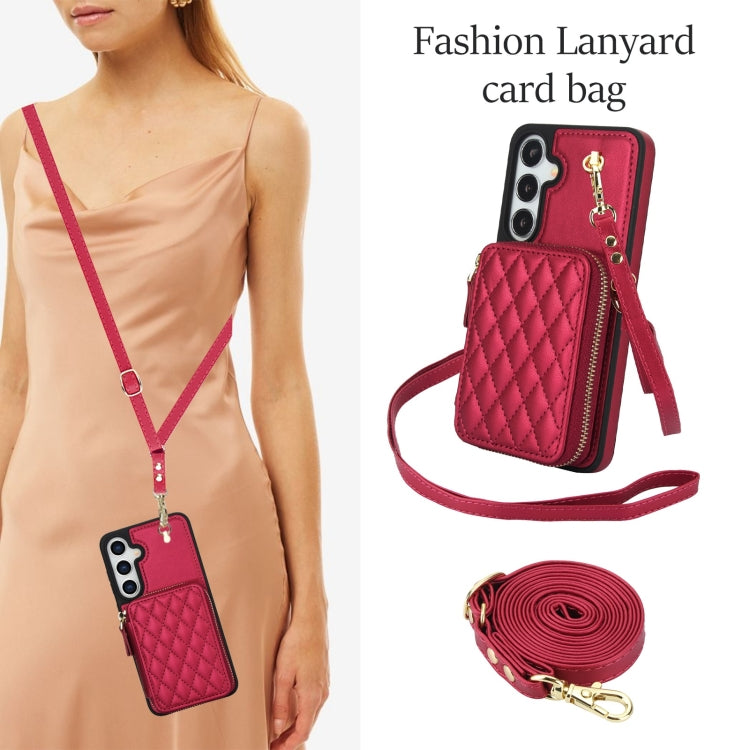 For Samsung Galaxy S24+ 5G AwQuer Crossbody Zipper Wallet Rhombic Leather Back Phone Case(Red) -  by Awquer | Online Shopping UK | buy2fix