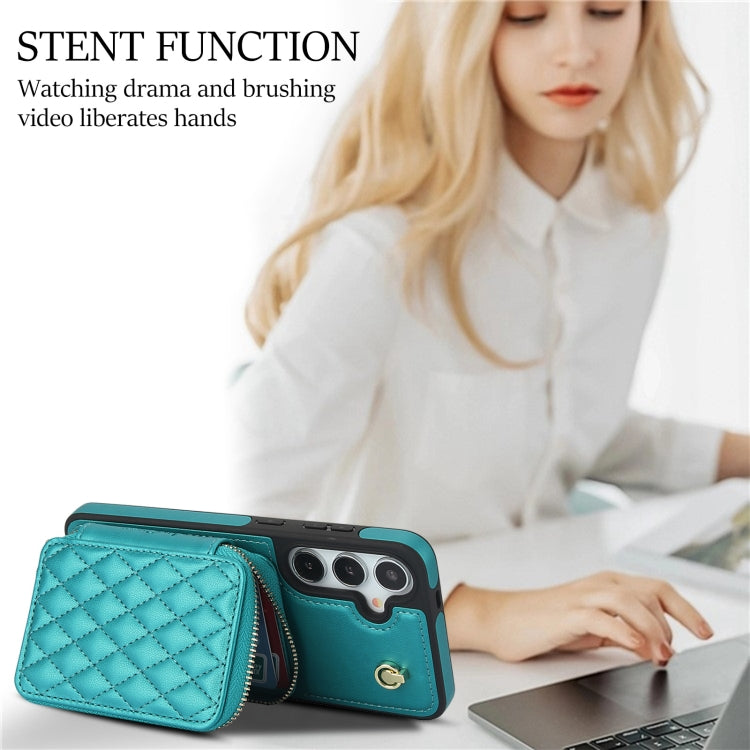 For Samsung Galaxy S24+ 5G AwQuer Crossbody Zipper Wallet Rhombic Leather Back Phone Case(Green) -  by Awquer | Online Shopping UK | buy2fix