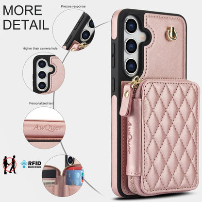 For Samsung Galaxy S24+ 5G AwQuer Crossbody Zipper Wallet Rhombic Leather Back Phone Case(Rose Gold) -  by Awquer | Online Shopping UK | buy2fix