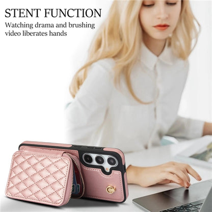 For Samsung Galaxy S24+ 5G AwQuer Crossbody Zipper Wallet Rhombic Leather Back Phone Case(Rose Gold) -  by Awquer | Online Shopping UK | buy2fix