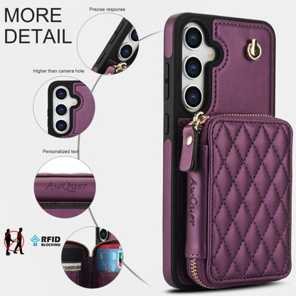 For Samsung Galaxy S24+ 5G AwQuer Crossbody Zipper Wallet Rhombic Leather Back Phone Case(Dark Purple) -  by Awquer | Online Shopping UK | buy2fix