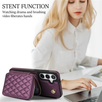 For Samsung Galaxy S24+ 5G AwQuer Crossbody Zipper Wallet Rhombic Leather Back Phone Case(Dark Purple) -  by Awquer | Online Shopping UK | buy2fix