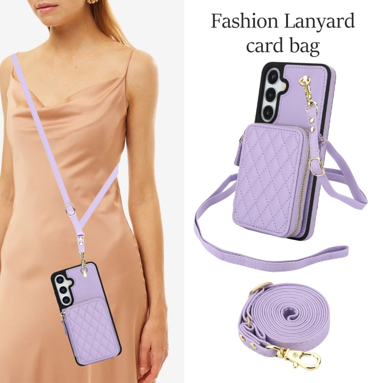 For Samsung Galaxy S24+ 5G AwQuer Crossbody Zipper Wallet Rhombic Leather Back Phone Case(Purple) -  by Awquer | Online Shopping UK | buy2fix