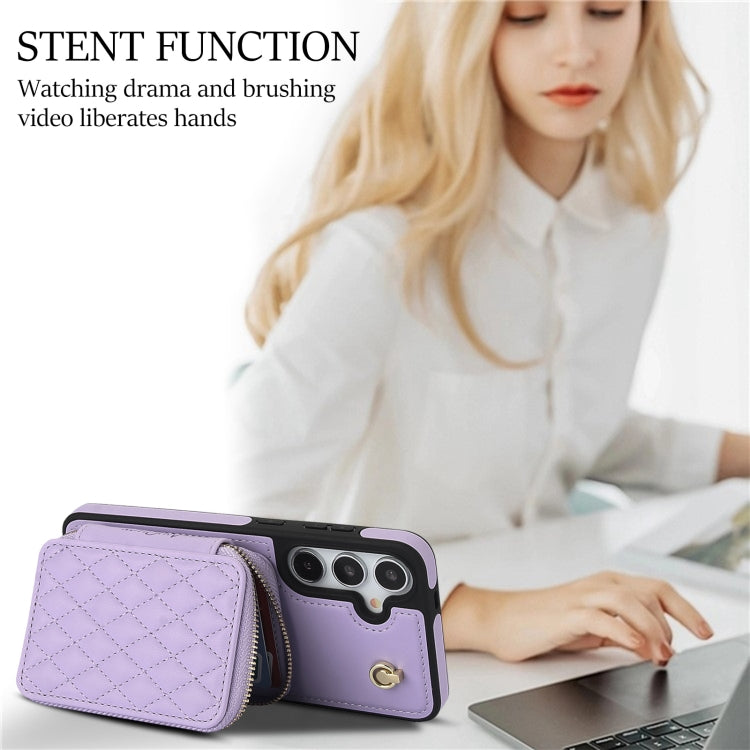 For Samsung Galaxy S24+ 5G AwQuer Crossbody Zipper Wallet Rhombic Leather Back Phone Case(Purple) -  by Awquer | Online Shopping UK | buy2fix