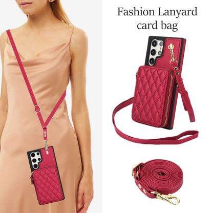 For Samsung Galaxy S24 Ultra 5G AwQuer Crossbody Zipper Wallet Rhombic Leather Back Phone Case(Red) - Galaxy S24 Ultra 5G Cases by Awquer | Online Shopping UK | buy2fix