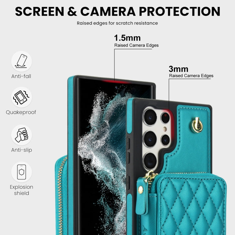 For Samsung Galaxy S24 Ultra 5G AwQuer Crossbody Zipper Wallet Rhombic Leather Back Phone Case(Green) - Galaxy S24 Ultra 5G Cases by Awquer | Online Shopping UK | buy2fix