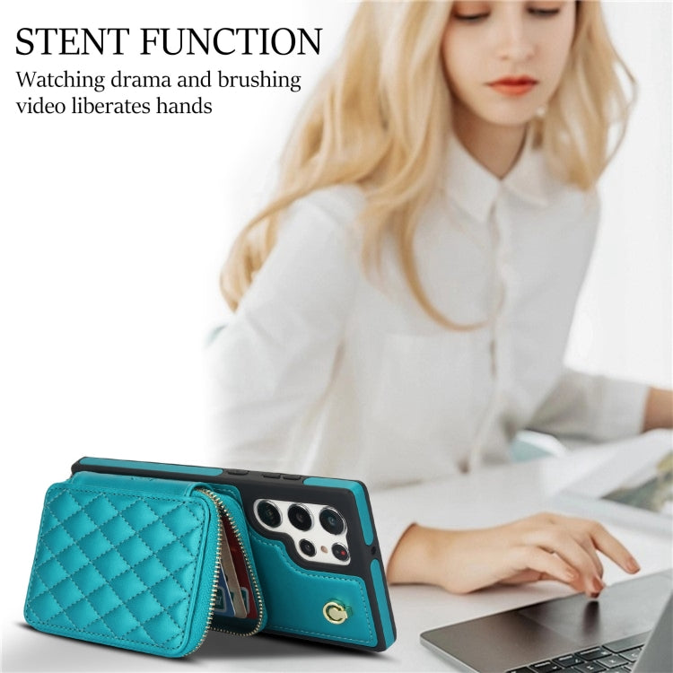 For Samsung Galaxy S24 Ultra 5G AwQuer Crossbody Zipper Wallet Rhombic Leather Back Phone Case(Green) - Galaxy S24 Ultra 5G Cases by Awquer | Online Shopping UK | buy2fix