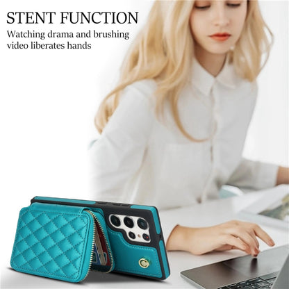 For Samsung Galaxy S24 Ultra 5G AwQuer Crossbody Zipper Wallet Rhombic Leather Back Phone Case(Green) - Galaxy S24 Ultra 5G Cases by Awquer | Online Shopping UK | buy2fix