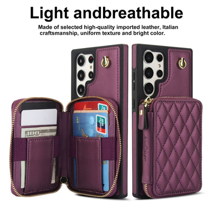 For Samsung Galaxy S24 Ultra 5G AwQuer Crossbody Zipper Wallet Rhombic Leather Back Phone Case(Dark Purple) - Galaxy S24 Ultra 5G Cases by Awquer | Online Shopping UK | buy2fix