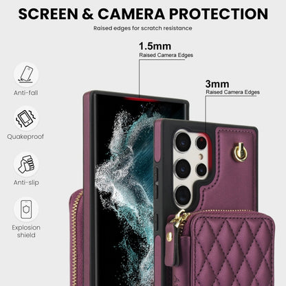 For Samsung Galaxy S24 Ultra 5G AwQuer Crossbody Zipper Wallet Rhombic Leather Back Phone Case(Dark Purple) - Galaxy S24 Ultra 5G Cases by Awquer | Online Shopping UK | buy2fix