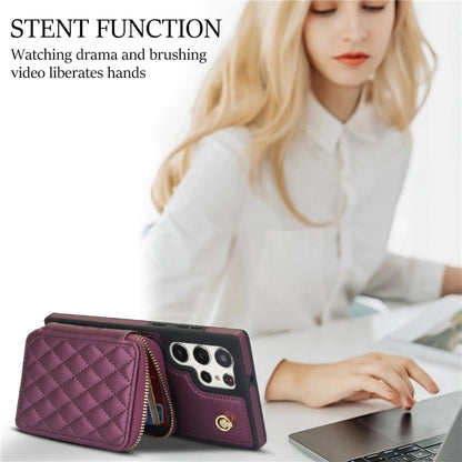 For Samsung Galaxy S24 Ultra 5G AwQuer Crossbody Zipper Wallet Rhombic Leather Back Phone Case(Dark Purple) - Galaxy S24 Ultra 5G Cases by Awquer | Online Shopping UK | buy2fix