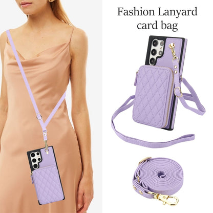 For Samsung Galaxy S24 Ultra 5G AwQuer Crossbody Zipper Wallet Rhombic Leather Back Phone Case(Purple) - Galaxy S24 Ultra 5G Cases by Awquer | Online Shopping UK | buy2fix